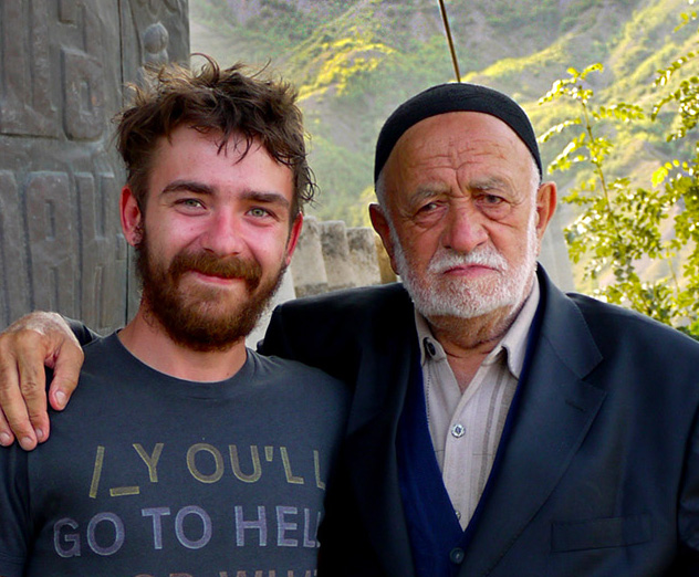 Jon with an old man in Azerbaijan